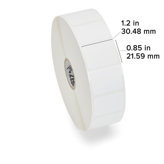 Zebra 10010037 Z-Select 4000D 1.2" x 0.85" Direct Thermal Paper Label – 2,710 Labels/Roll – 6 Rolls/Case