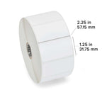 Zebra direct thermal paper labels in a roll, measuring 2.25" x 1.25", ideal for efficient labeling.