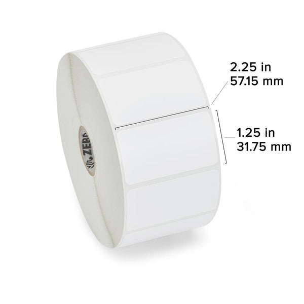 Zebra 10015341 Z-Select 4000D 2.25" x 1.25" Direct Thermal Paper Label – 2,100 Labels/Roll – 12 Rolls/Case