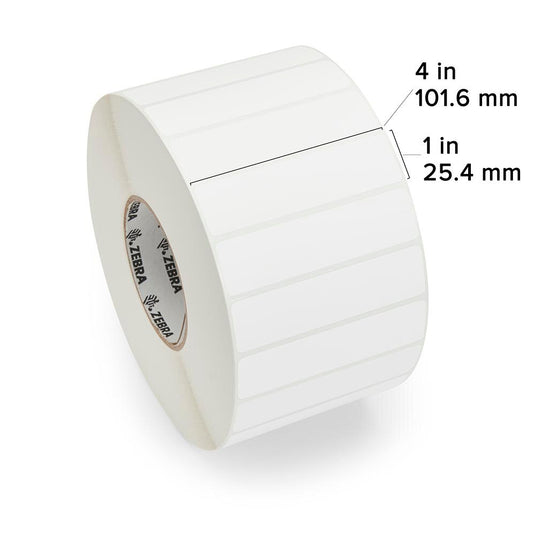 Zebra 10010244 Z-Perform 2000T 4" x 1" Thermal Transfer Paper Label – 5,470 Labels/Roll – 4 Rolls/Case