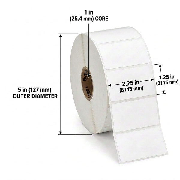 Zebra label diagram with separated width and length annotations