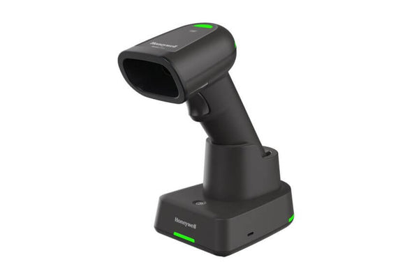 Honeywell Xenon Ultra Bluetooth barcode scanner in black with charging dock, designed for efficient scanning.