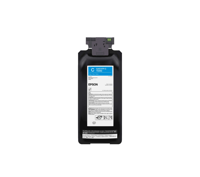 Epson ColorWorks Cyan Ink pouch designed for CW-C8000 printer with UltraChrome DL technology.