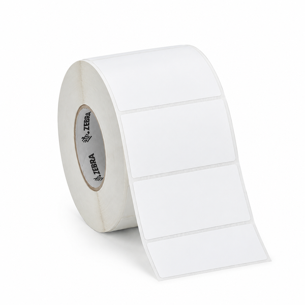 Zebra Z-Perform 1000D 4 x 2 direct thermal labels roll with blank white labels.