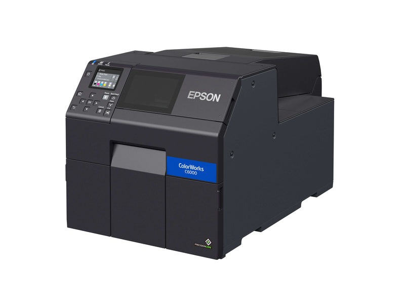 Epson ColorWorks CW-C6000A color inkjet label printer with auto cutter, showcasing efficient design and features.