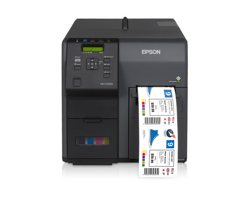 Epson ColorWorks C7500G gloss inkjet label printer printing vibrant labels for large production.